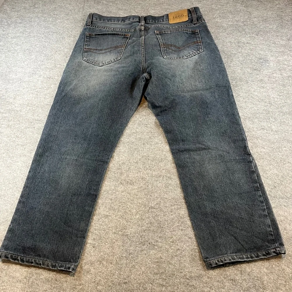 IZOD Mens Slim Straight Dark Wash‎ Denim Jeans 36x32 Casual Classic Blue 0355